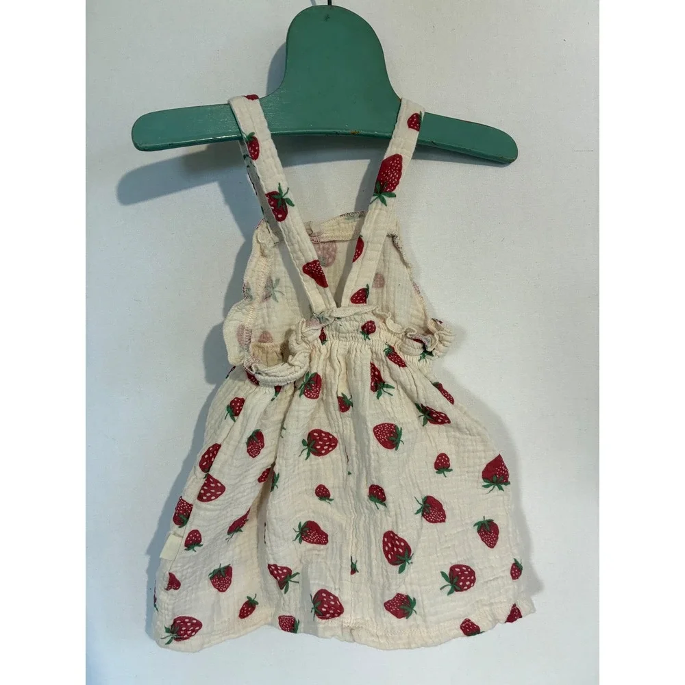 Rabbit + Bear Pinafore Strawberry Print Cottage Baby Girls 12M Cream Excellent